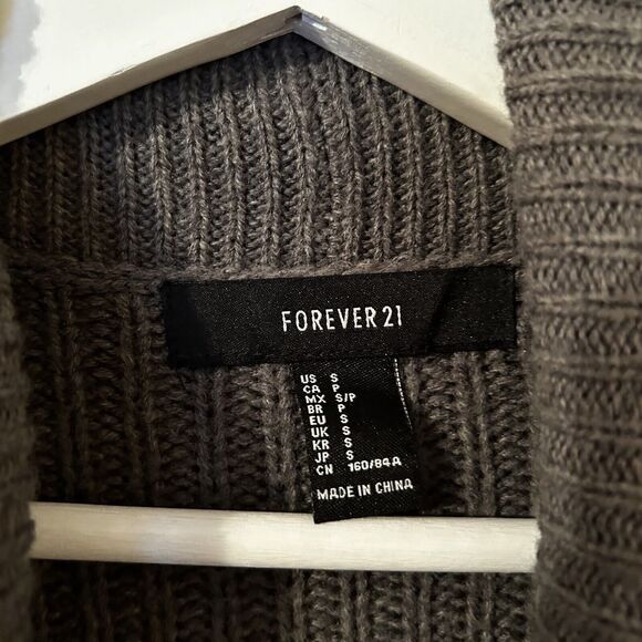 Forever 21 Cardigan Sweater Gray Ribbed Thick Knit Open Front Classic Minimalist - Picture 4 of 8